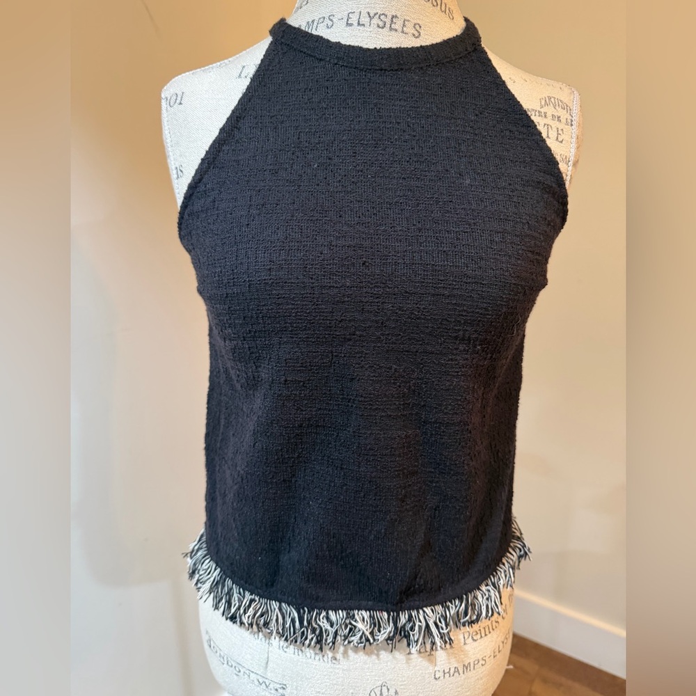Zara Black Halter Fringe Tank Top